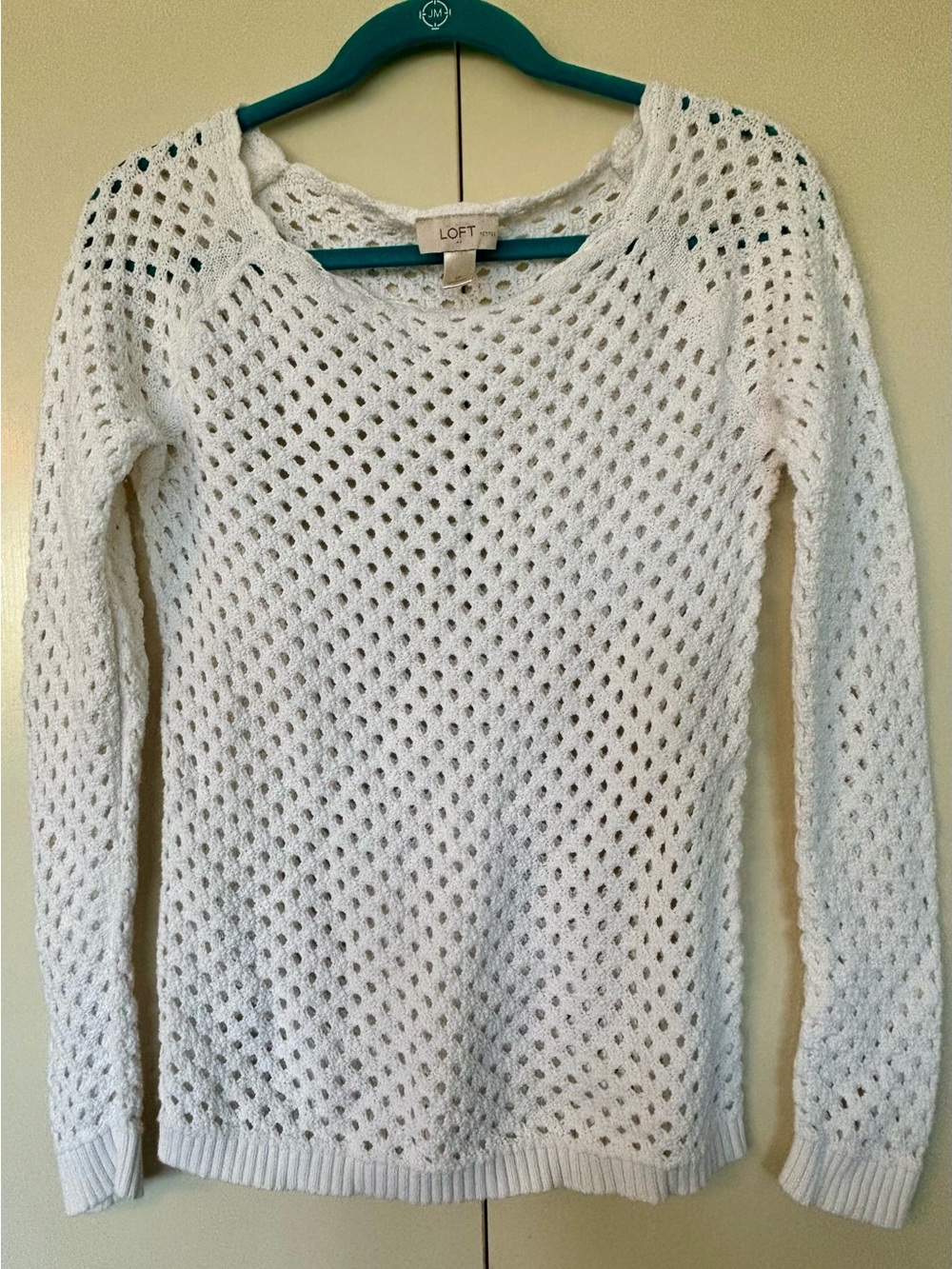 LOFT Open-Knit White Scoop Neck Sweater Size Small-Petite